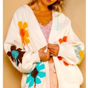 POL Cream Cardigan with Colorful Floral Design